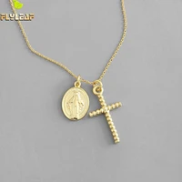 925 sterling silver virgin mary cross double pendant necklace for women wishing lucky lady girl gift fine jewelry flyleaf