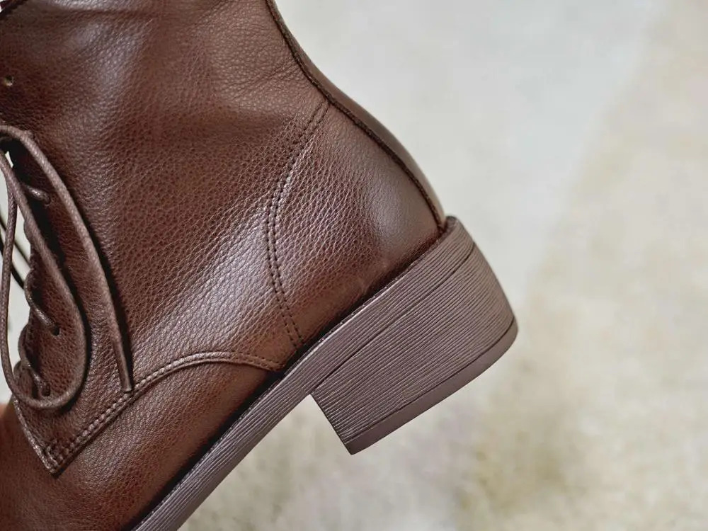 

Lenkisen western boots real leather vintage modern round toe thick med heel zipper all-match dating gorgeous ankle boots L1f1