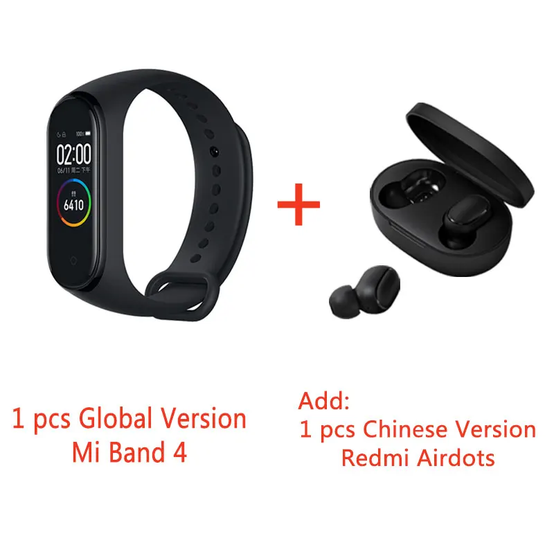 GL Redmi Airdots Xiaomi mi Band 4 Global 135 мАч mi band 4 Цвета экран Bluetooth 5,0 Браслет фитнес HeartRate браслет китайская версия - Цвет: GL Redmi Airdots