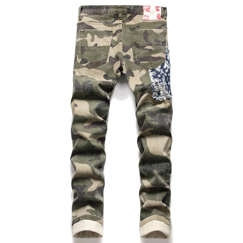EH·MD® Camouflage Jeans Men's Solid Color Embroidery Appliedcloth Decoration Splash Ink Slim Cotton Stretch Luxury Logo Pants 22