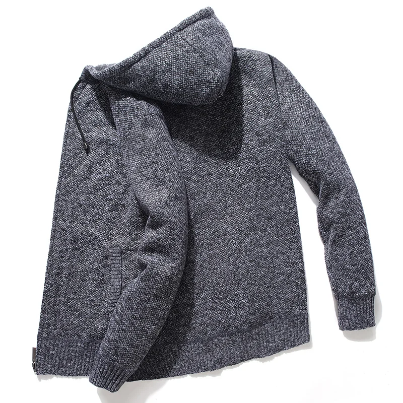 

2021Winter Men's Hooded Sweater Coat Faux Fur Wool Sweater Jackets Men Zipper Knitted Thick Coat Warm Casual Knitwear Cardigan