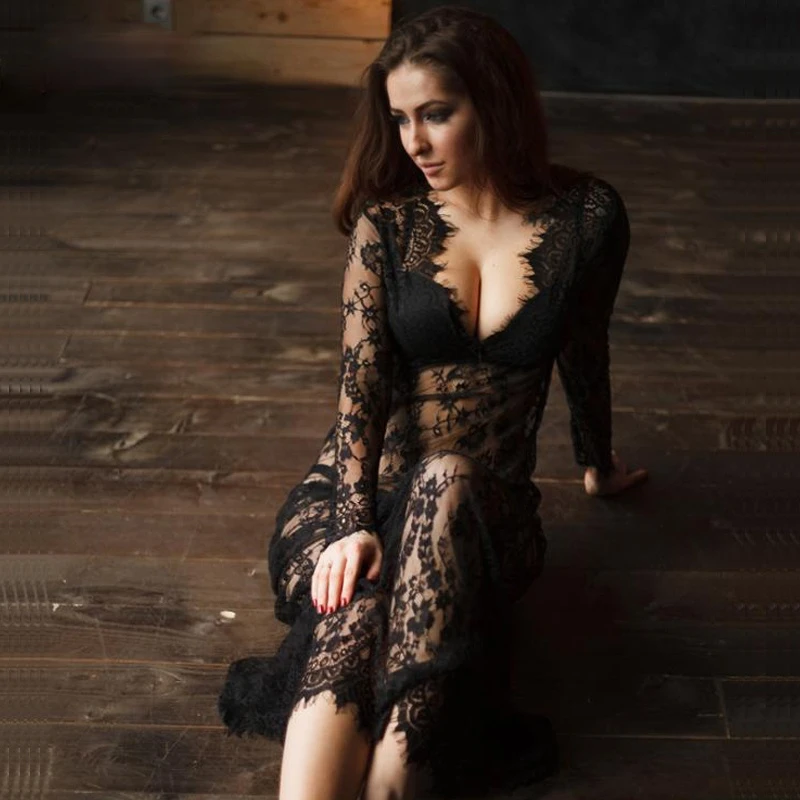 

Plus Size Long Exotic Dresses Sexy Lace Transparent Women's Underwear Black Temptation Exotic Lingerie Porno Female Nightdress