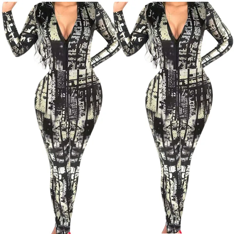 Mj201цифровые комбинезоны с принтом Новые осенне-зимние женские платья