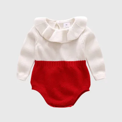 

0-3T Stylish beautiful Best-selling boutique girls two-color doll collar knitted wool jumpsuit bag fart Quality sweater romper