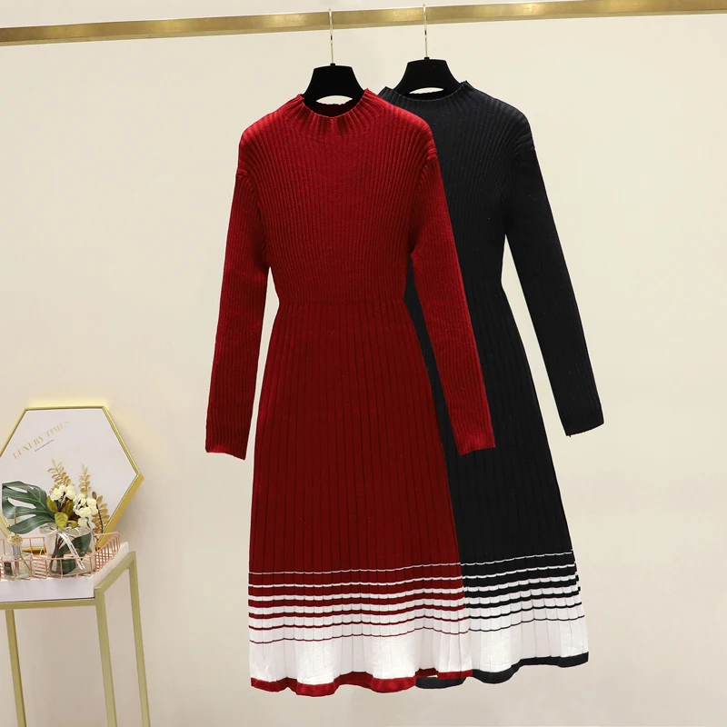 

Women Autumn Winter Long Sleeve Half Turtleneck Knitted Sweater Dresses Female Basic Bodycon Slim Knitting Vestido De Fiesta