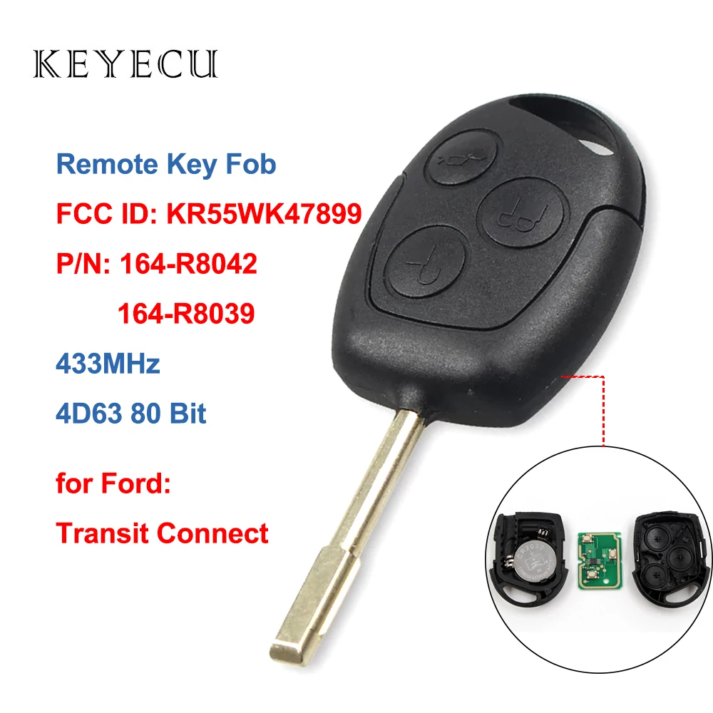 Keyecu дистанционный ключ-брелок от машины 4D60 / 4D63 чип для Ford Transit Connect 2010 2011 2012 2013