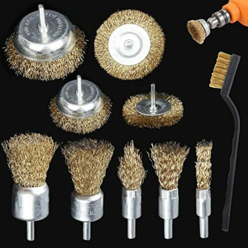 10pcs Set Of Brass Wire Brush Disc Cup Brushes Round For Drill Removing Metal Rust High Quality for Dremel Tools | Инструменты