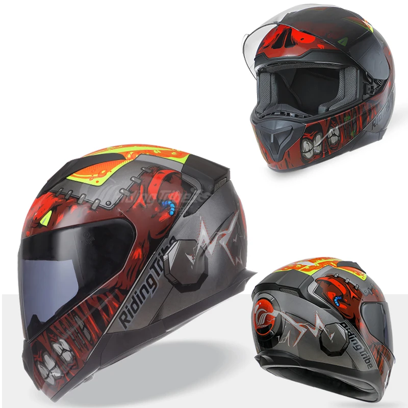 Мотоциклетный шлем всесезонный защитный на все лицо со съемным зимним
