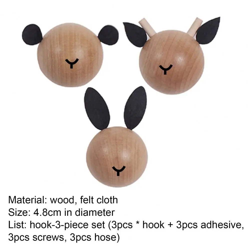 

1 Set Hanger Hook Animal Head Punch-free Exquisite Decoration Wooden Coat Hook for Child Room