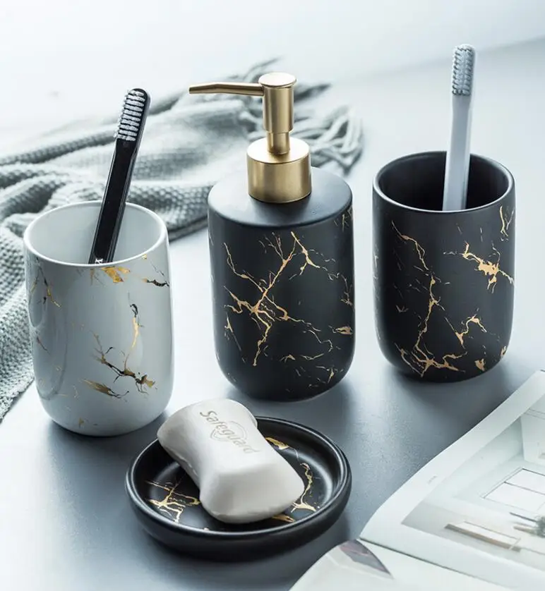 

Home Sanitary Set Retro Ceramic Lotion Bottles Toothbrush Holder Bathroom Accessories Bathroom Suite Toiletries