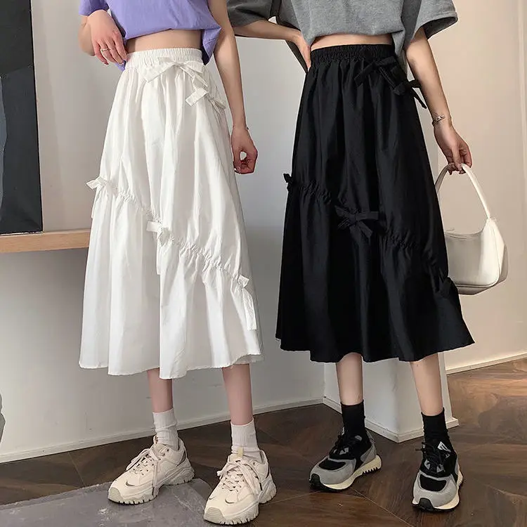 

Mid length bow skirt for women 2021 new high waist slim and versatile