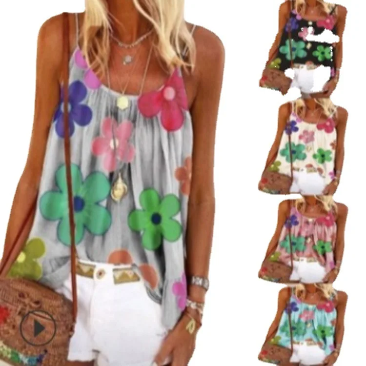 

Women Sleeveless Cami Shirt Vest O Neck Floral Print Summer Female Tank Shirt Top Ladies Womens Tops And Blouses Camiseta