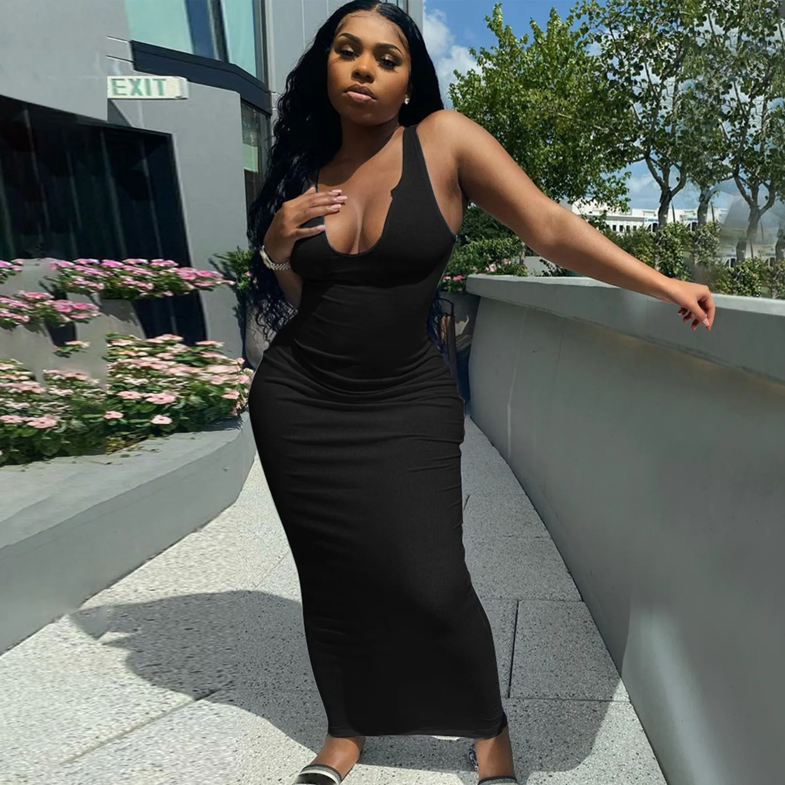 

Women's Dress Sexy Spaghetti Strap Bodycon Dress Solid V-Neck Sleeveless Open Back Sexy Party Club Dress 2021 Sundress Vestidos