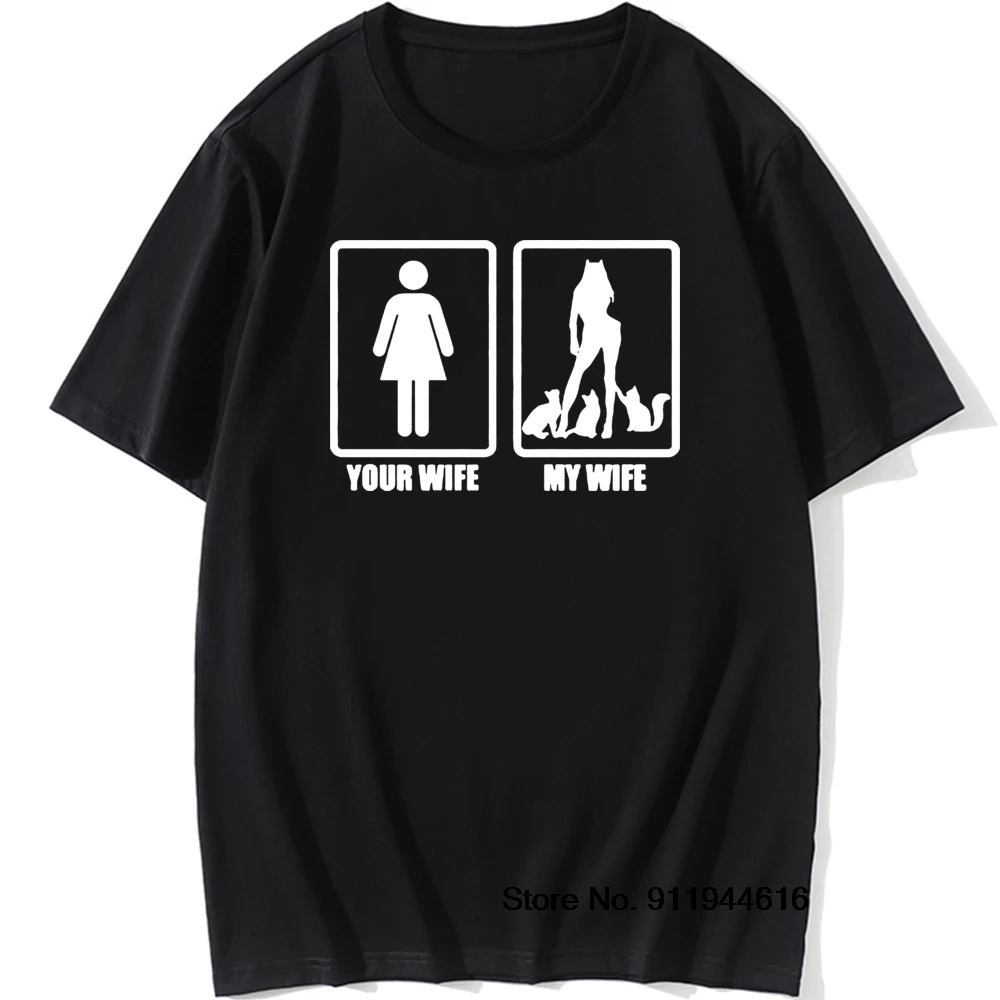 

Забавные мужские футболки с принтом ваша жена моя жена кошка любовь короткий рукав топ с круглым вырезом Футболка