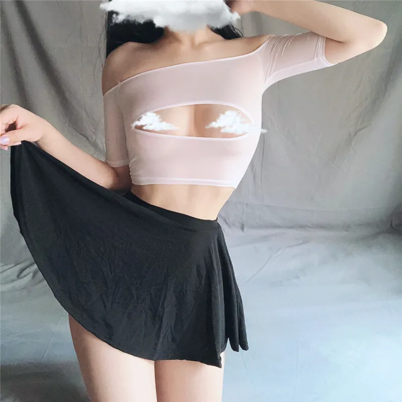 

Club Sexy Wear Sheer See Through Skirts Sexy Women Ice Silk A-Line Pleated Skirt Low Rise Waist Ruffled Skirt Micro Mini Skirt