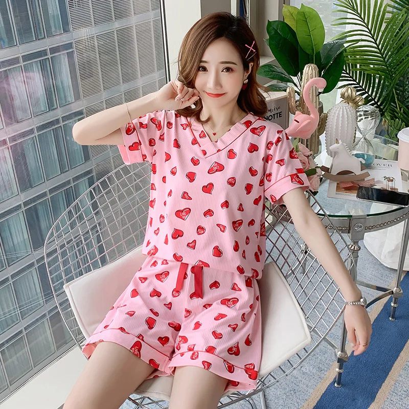Новинка 2020 тонкая Пижама с коротким рукавом и мультяшным принтом Женский