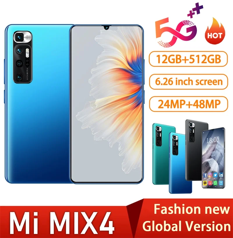 

Origina Mi MIX4 2021 latest Smartphone 6.26 inch Android10-core 12GB+512GB 5000mAh Mobile Phone 4G/5G Network Celular Cell Phone