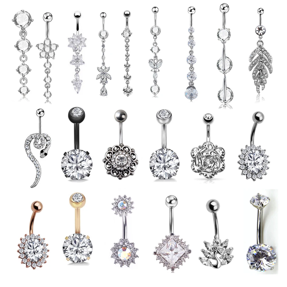 

1 Piece Crystal Color Surgical Steel Belly Ring Flower Heart Zircon Crystal Navel Belly Button Rings Heart Navel Piercings