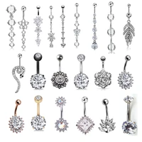 1 piece crystal color surgical steel belly ring flower heart zircon crystal navel belly button rings heart navel piercings
