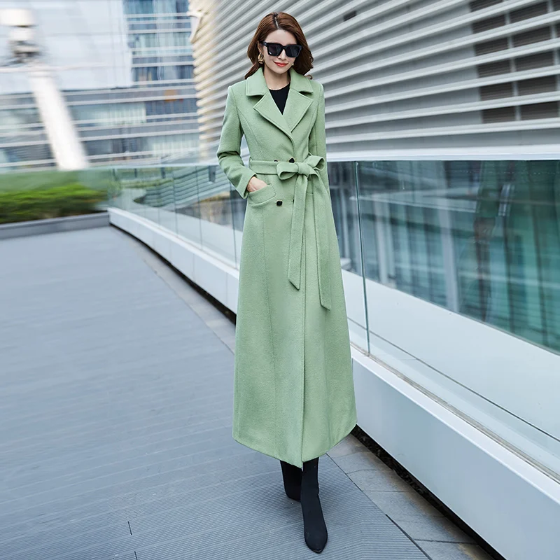 Зеленое шерстяное Женское пальто авокадо новинка 2019 зимнее длинное модное выше