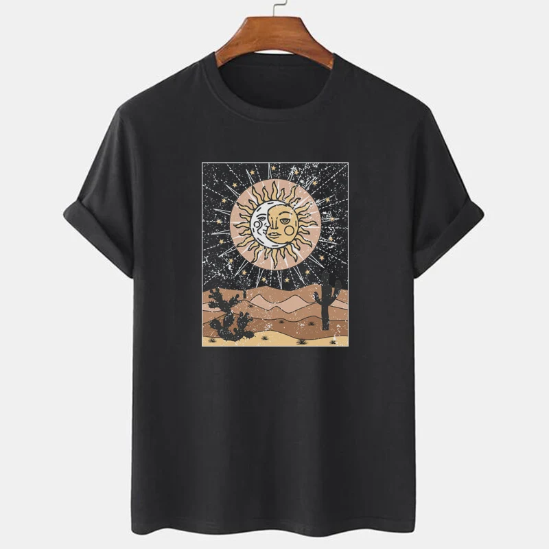 

Sun Moon Cactus Desert Retro T Shirt Vintage Boho Style Short Sleeve Women T-Shirt Plus Size Aesthetic Celestial Graphic Tee Top