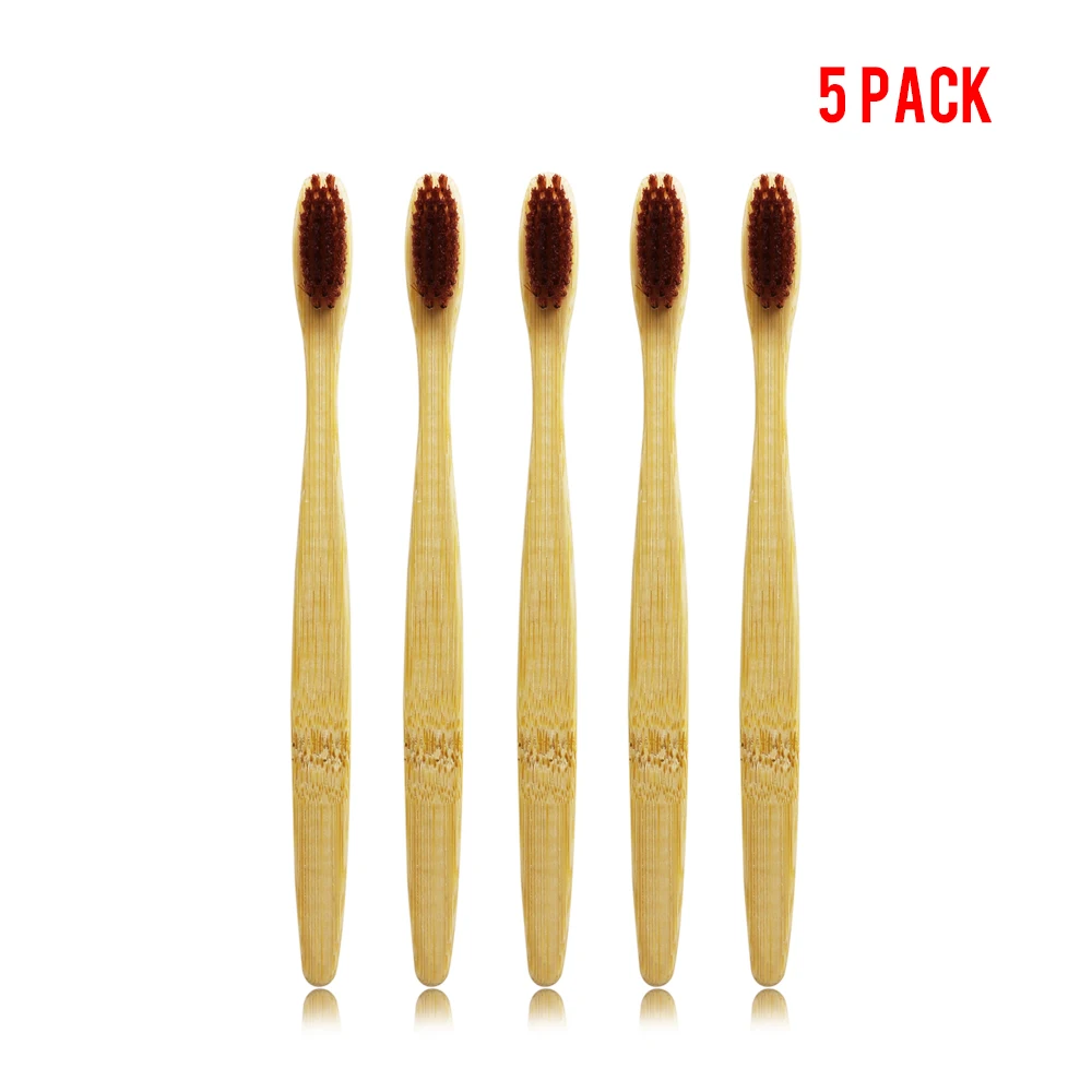 5 упаковок коричневая бамбуковая зубная щетка деревянная новинка Бамбуковая