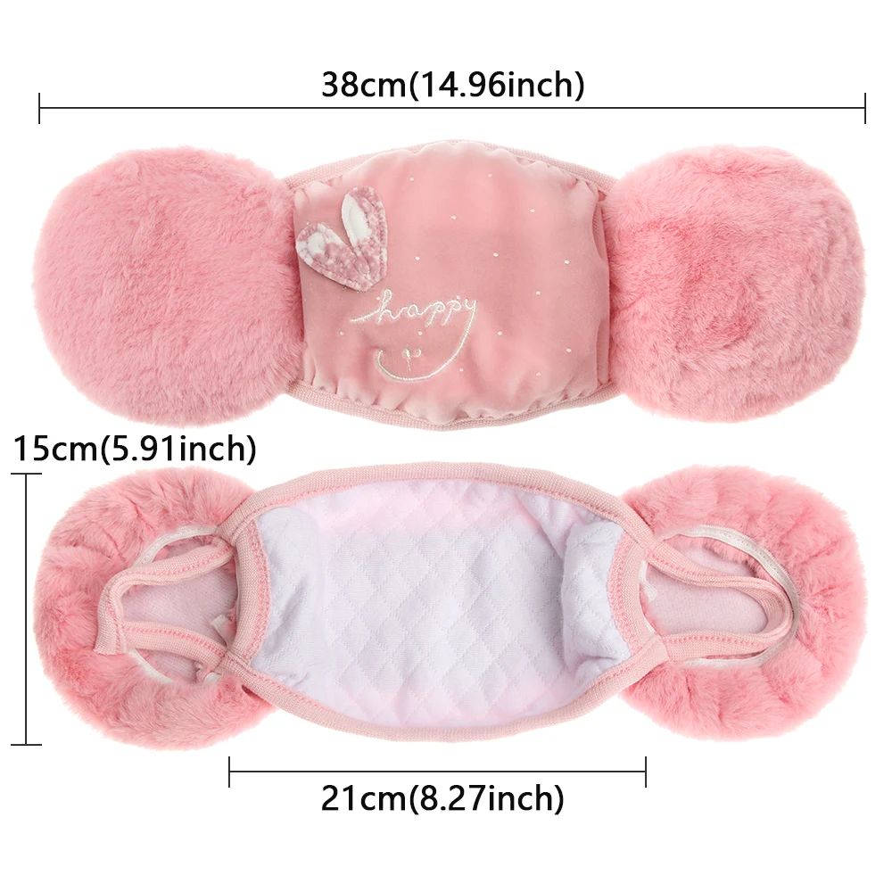 

X-2 in 1 Warm Mask Earmuffs Cartoon Cute Mouth-muffs Ear-cap Autumn Winter Thicken Plush Outdoor Riding Keep Warm Earflap