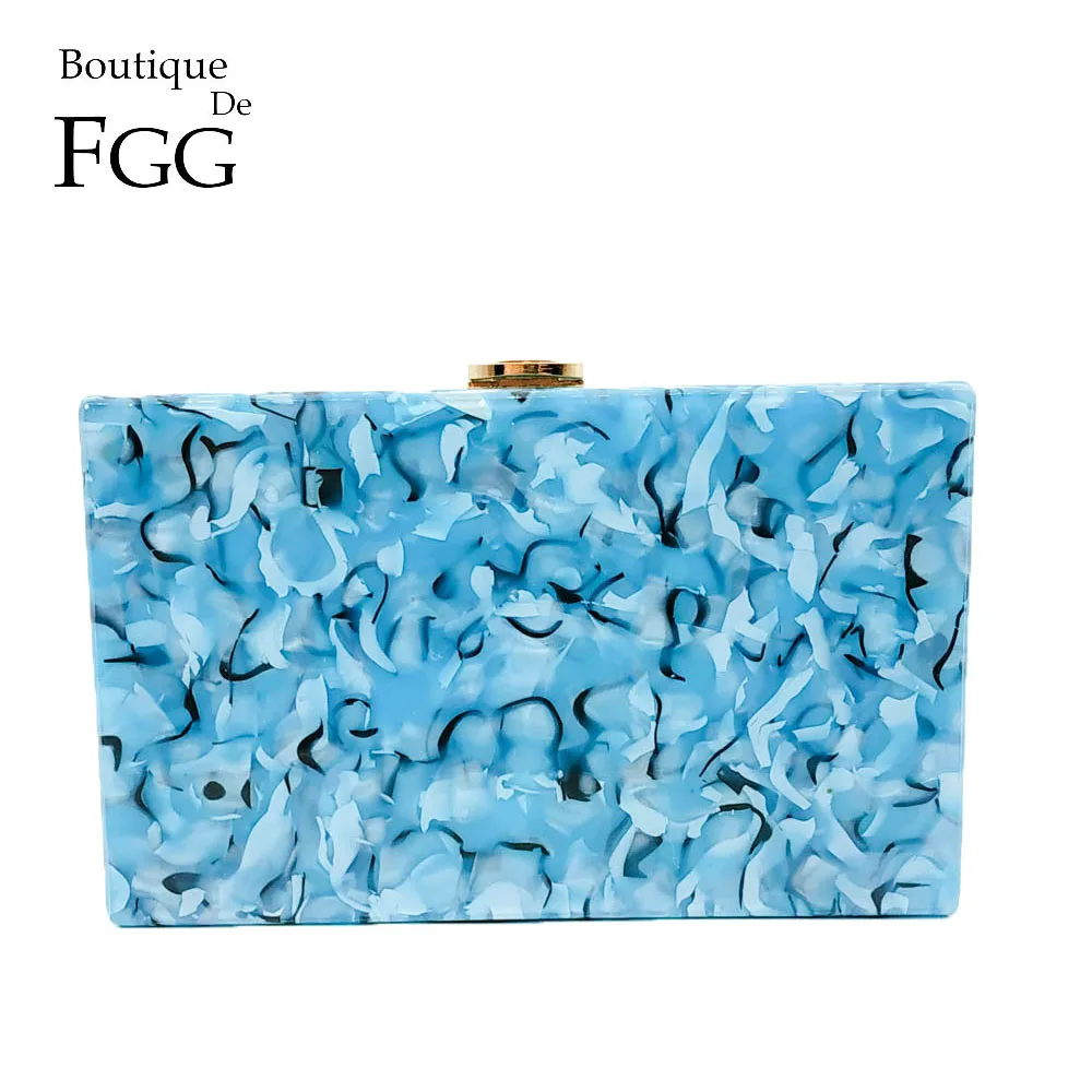 

Boutique De FGG Marble Stone Pattern Women Acrylic Box Clutch Evening Handbags Ladies Chain Shoulder Bag Metal Day Clutches Bag