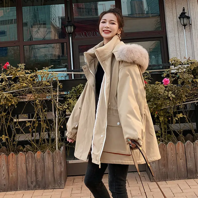 Fdfklak M-4XL Parkas Woman 2021 New Korean Loose Large Size Wild Coat Plus Velvet Oversized Fleece Hoodie Ladies Winter Jackets enlarge