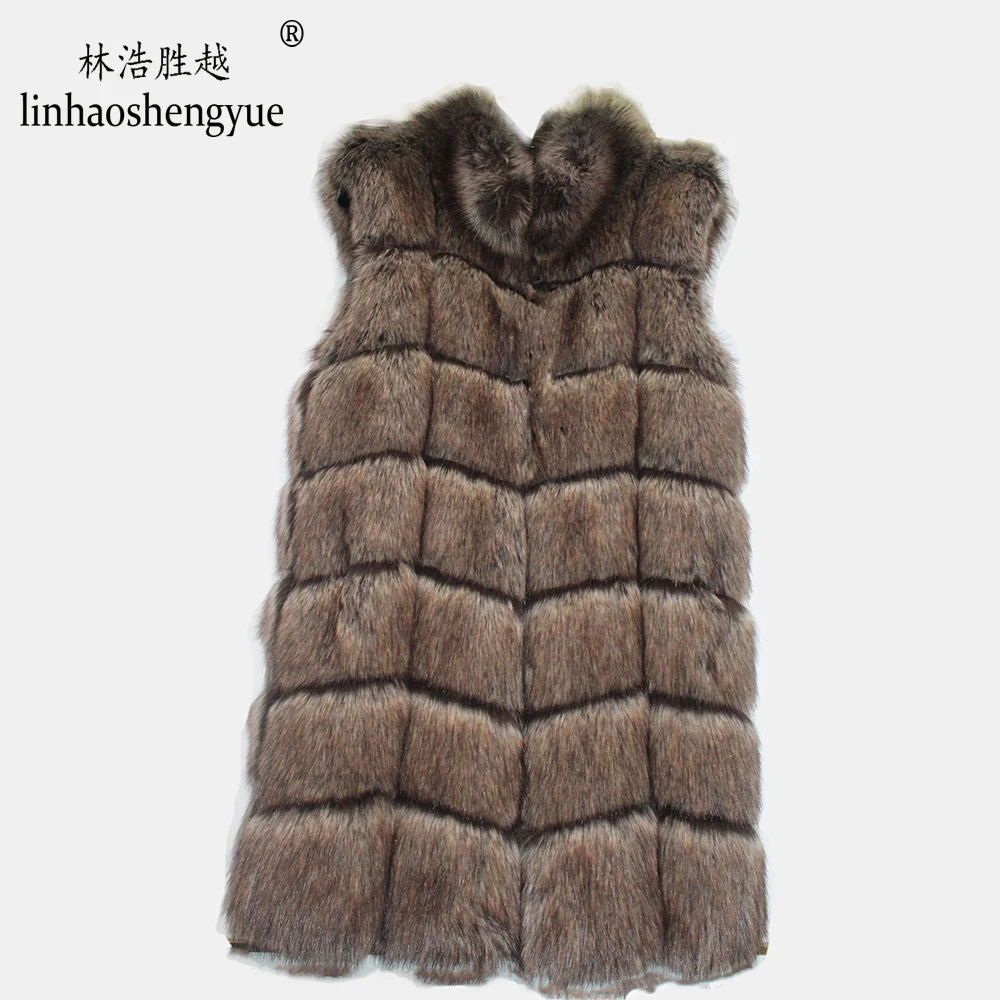 

Linhaoshengyue 2020 90cm Lenght Imitation Fox Fur Women Vest Fashion Warm Winter Freeshipping