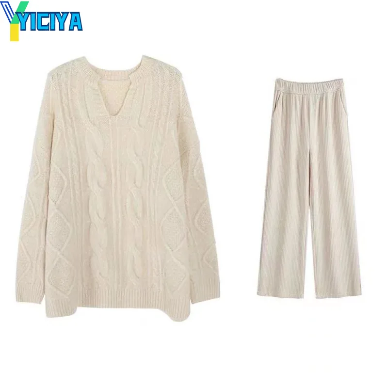 

YICIYA 2021 suits sports leisure wide leg pants two sets tracksuit women knitted suit Y2k crop top jogging femme sweater met set
