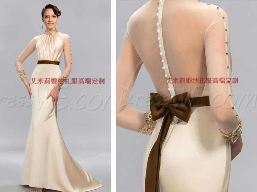 

Женское вечернее платье на пуговицах, бальное платье с высоким воротником и длинным рукавом, украшенное бусинами, для матери невесты, 2020