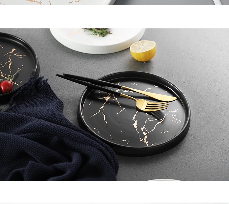 Мраморная посуда уникальный матовый черный и белый набор посуды