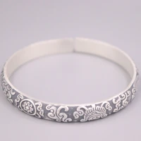 fine pure s999 sterling silver bangle women 7mm flower figure link bracelet 55 60mm 32 34g