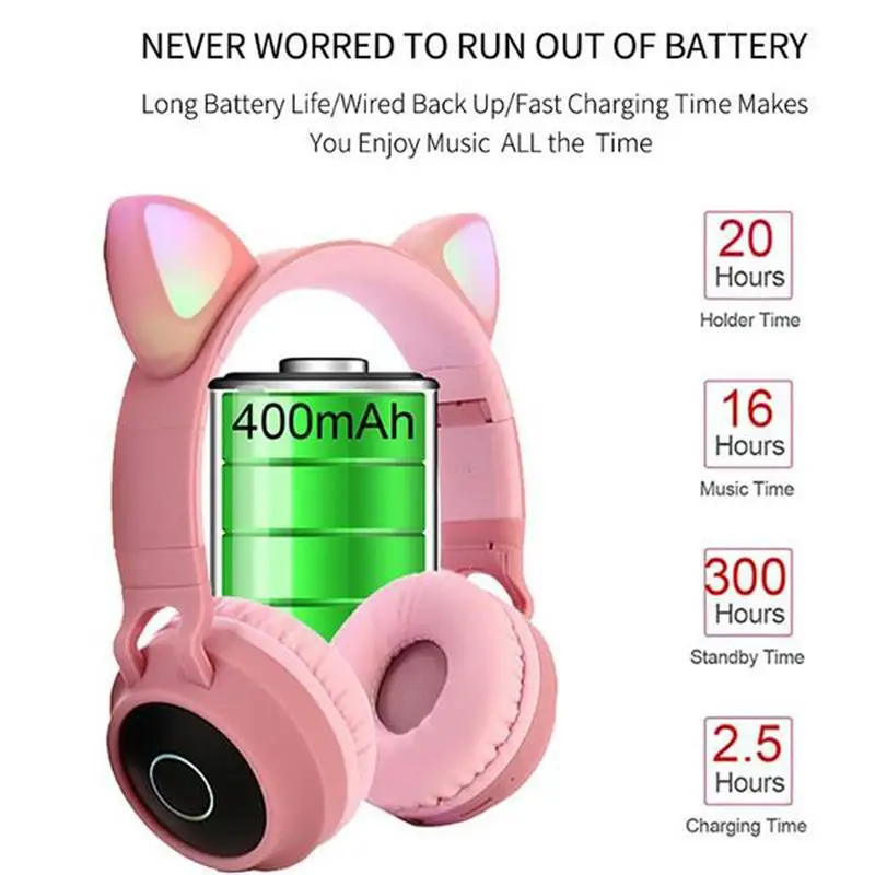 

Cute Cat Ear Foldable Gradient RGB Colorful Light Wireless Headset Bluetooth 5.0 Headphone Gaming Headset HIFI Stereo Headphone