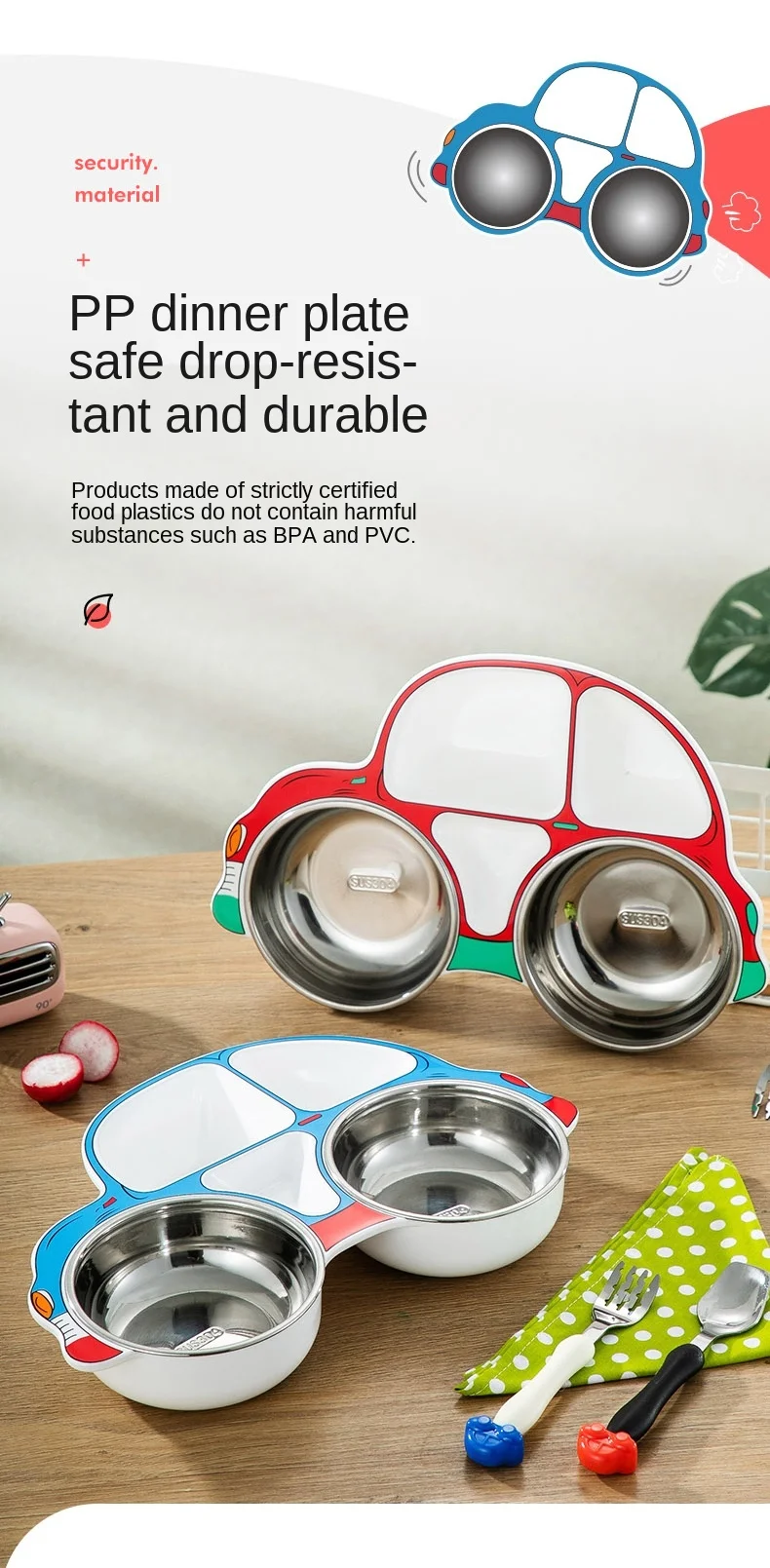 

Baby Stainless Steel Divider Dinner Plate Children's Tableware Creative Fruit Plate Bowl Compartment