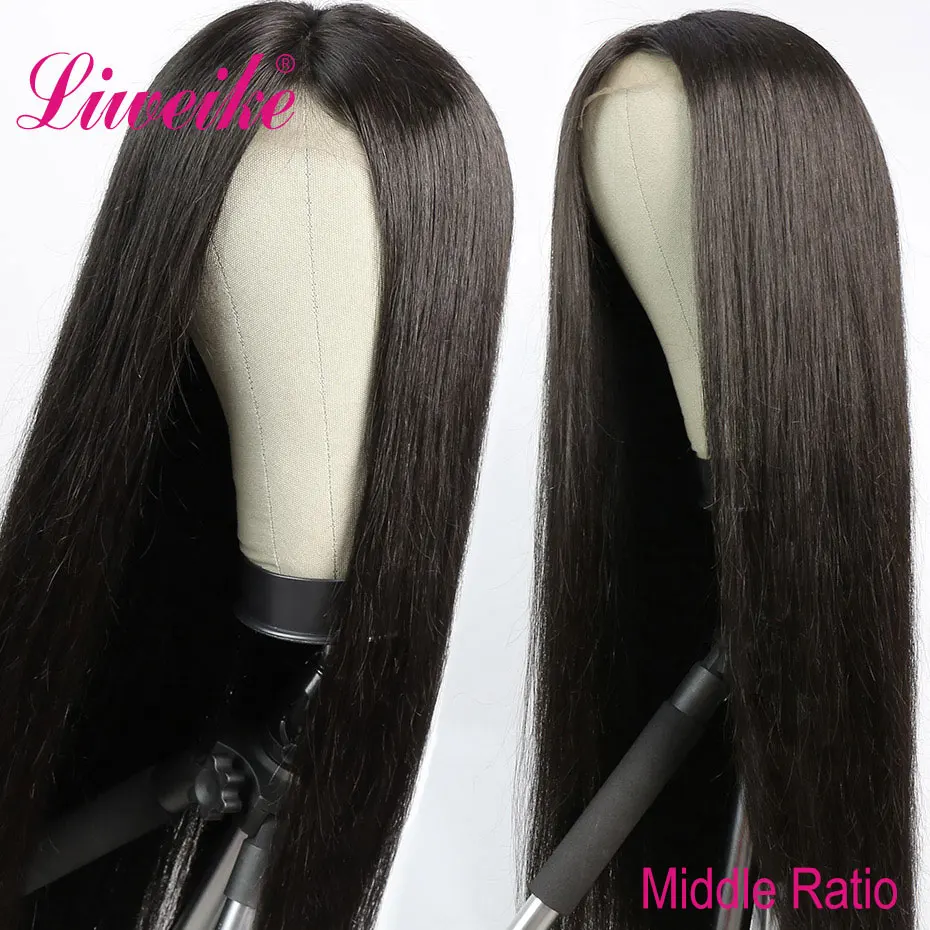 Liweike прямые пряди человеческих волос Remy с 4*4 средне коричневого цвета на шнурке