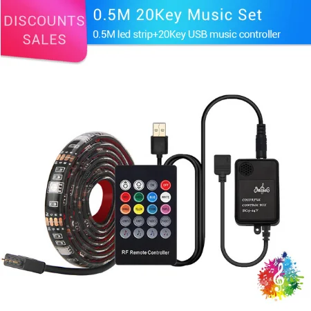 1 комплект RGB 5050 Светодиодная лента 0,5 m/1 m/2 m 30 светодиодный s/m DC5V Светодиодная лента с водонепроницаемым 20Key RF музыкальным пультом дистанционного управления для украшения - Испускаемый цвет: 0.5M 15LEDS set