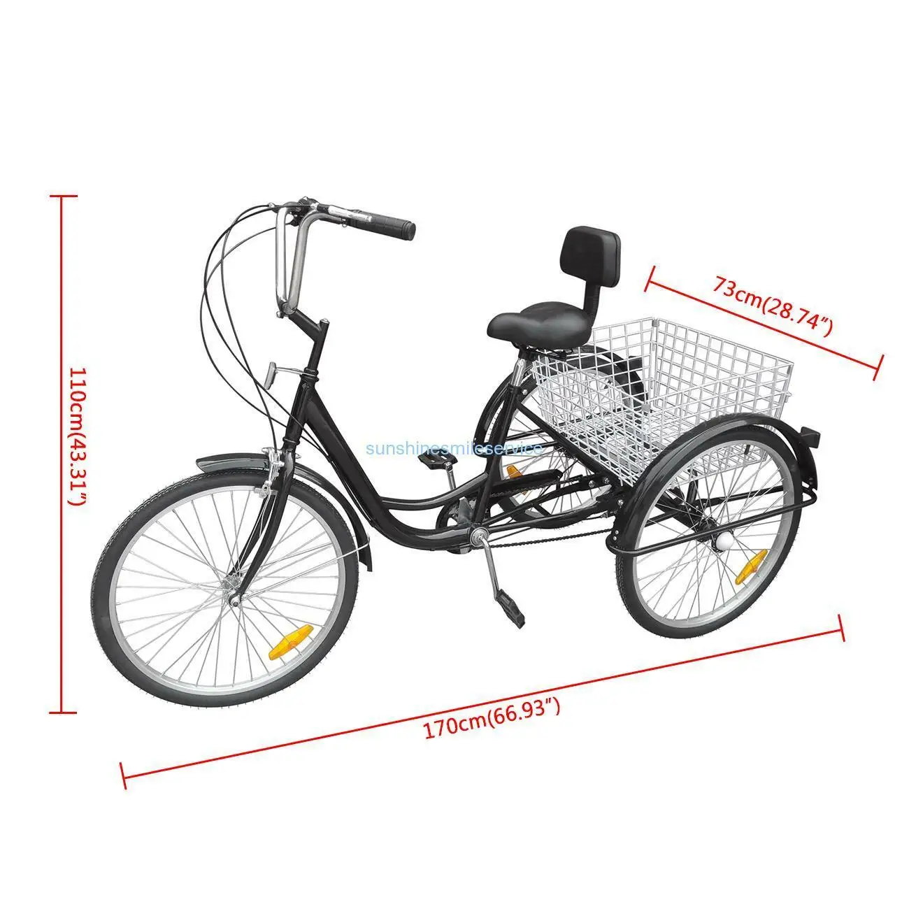 Online 3 Rad 24 Zoll Erwachsene Dreirad Trike Einkaufen Fahrrad Cruise 7-Speed Mit Korb Und Rückenlehne 7 Getriebe Fahrrad