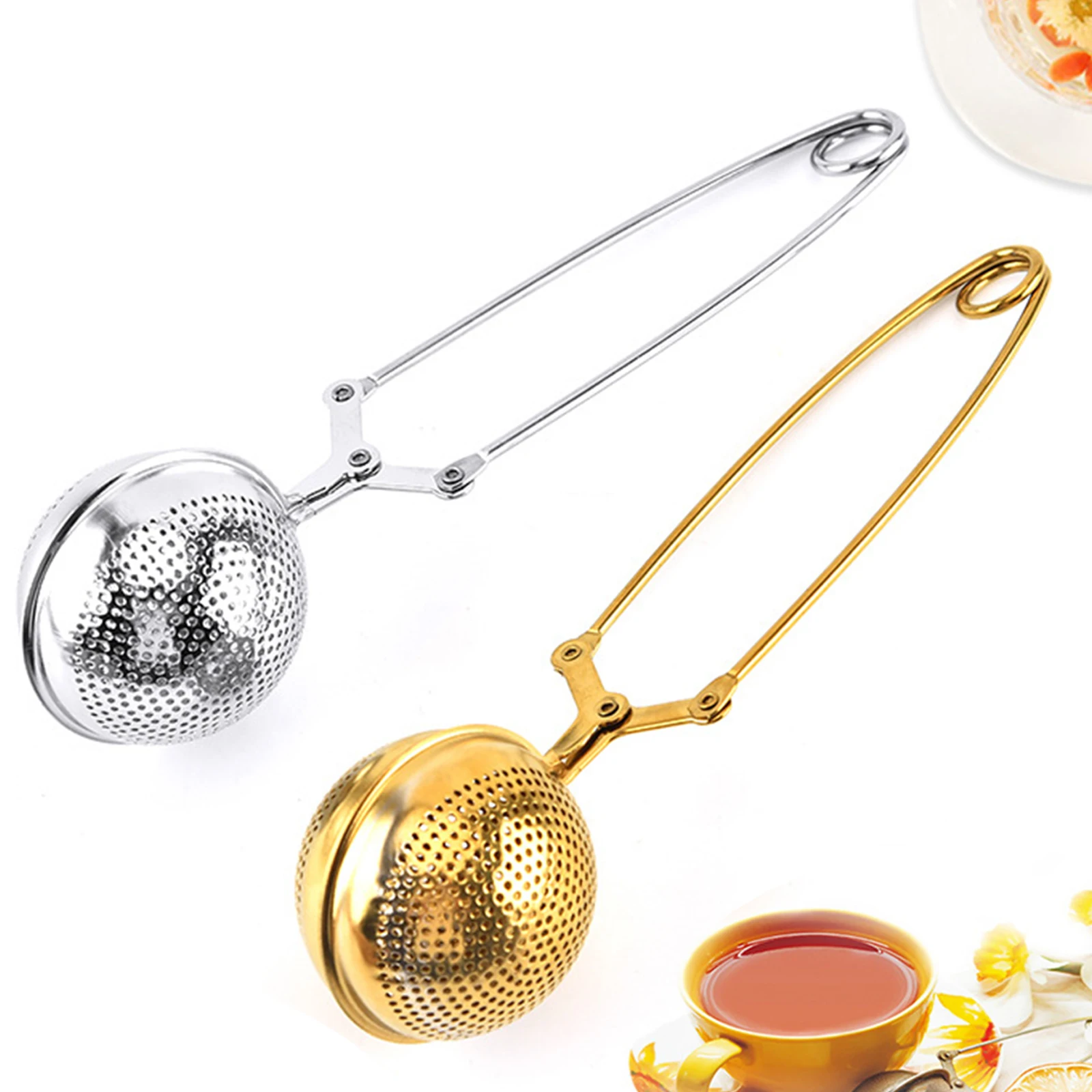 

Mesh Snap Ball Loose Leaf Tea Infuser With Handle Stainless Steel Spices Strainer Tea Filter