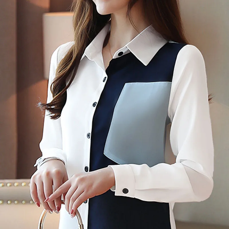 Blusas mujer de moda, шифоновая блузка на черной пуговице, однотонная блуза, женские топы с цветочной вышивкой в стиле Харадзюку, 0186