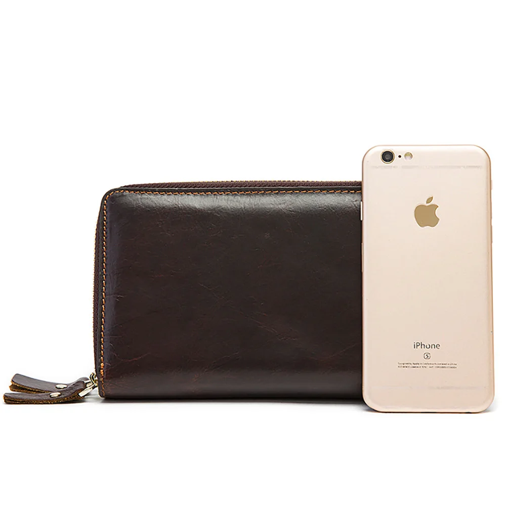 

Genuine Leather Wallets Purse Men Long Vintage Card Holder Zipper Coin Purse For Men Large Capacity Passport Cover Clutch Male