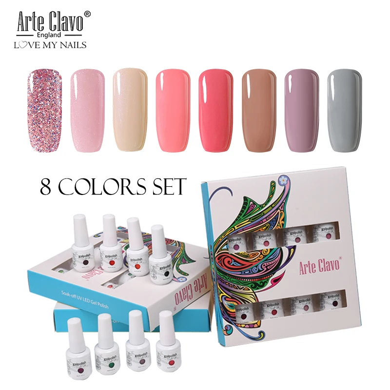 ZH05 Arte Clavo 8 Colors Gift Sets Box 8ml UV Gel Nail Polish Nail Art Gel Polish Vernis Semi Permanent Nail Primer Gel Varnishes - Цвет: ZH05