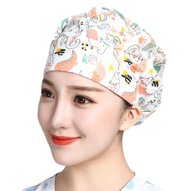 Женские шапки скрабы с мультяшным цветочным принтом регулируемые на голову