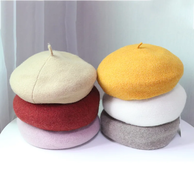 

New knitted wool beret female winter ring pumpkin hat pure color simple British celebrity painter hat berets caps for women hat