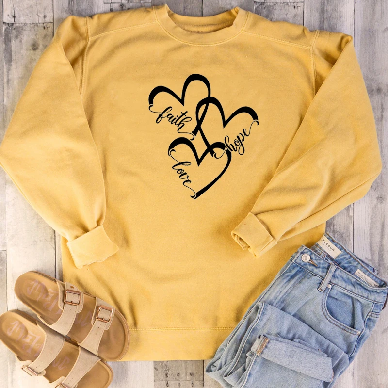 

Faith hope and love heart graphic women fashion funny slogan religion sweatshirt Christian Bible baptism pullovers tops M193