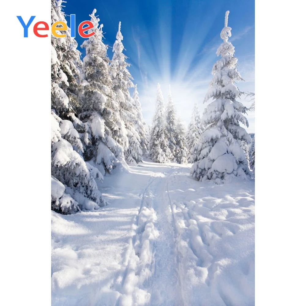 Фон для портретной фотосъемки Yeele с изображением зимы снега сосны солнечного