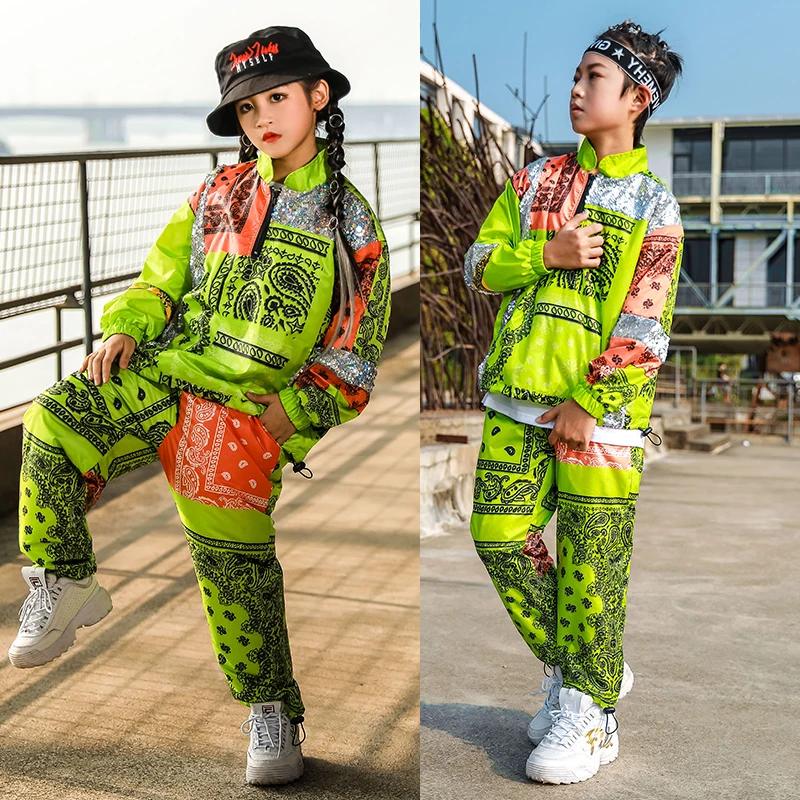 

Boys Girls Hip Hop Dance Costumes Jazz Performance Clothing Fashion Print Top Pants Children Modern Outfit Stage Wear DN4590