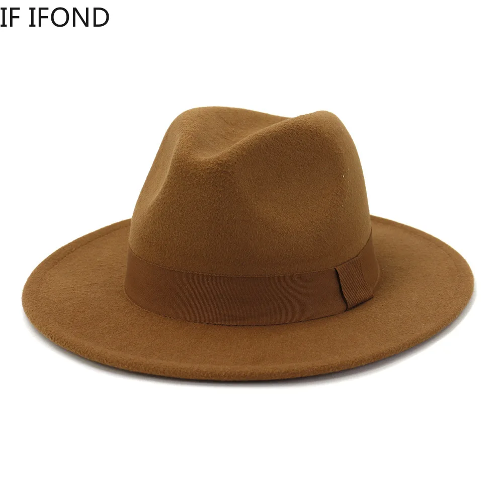 

Wide Brim All-match Simple Church Derby Fedora Hat Solid Wool Felt Hat for Men Women Autumn Winter Top Jazz Cap