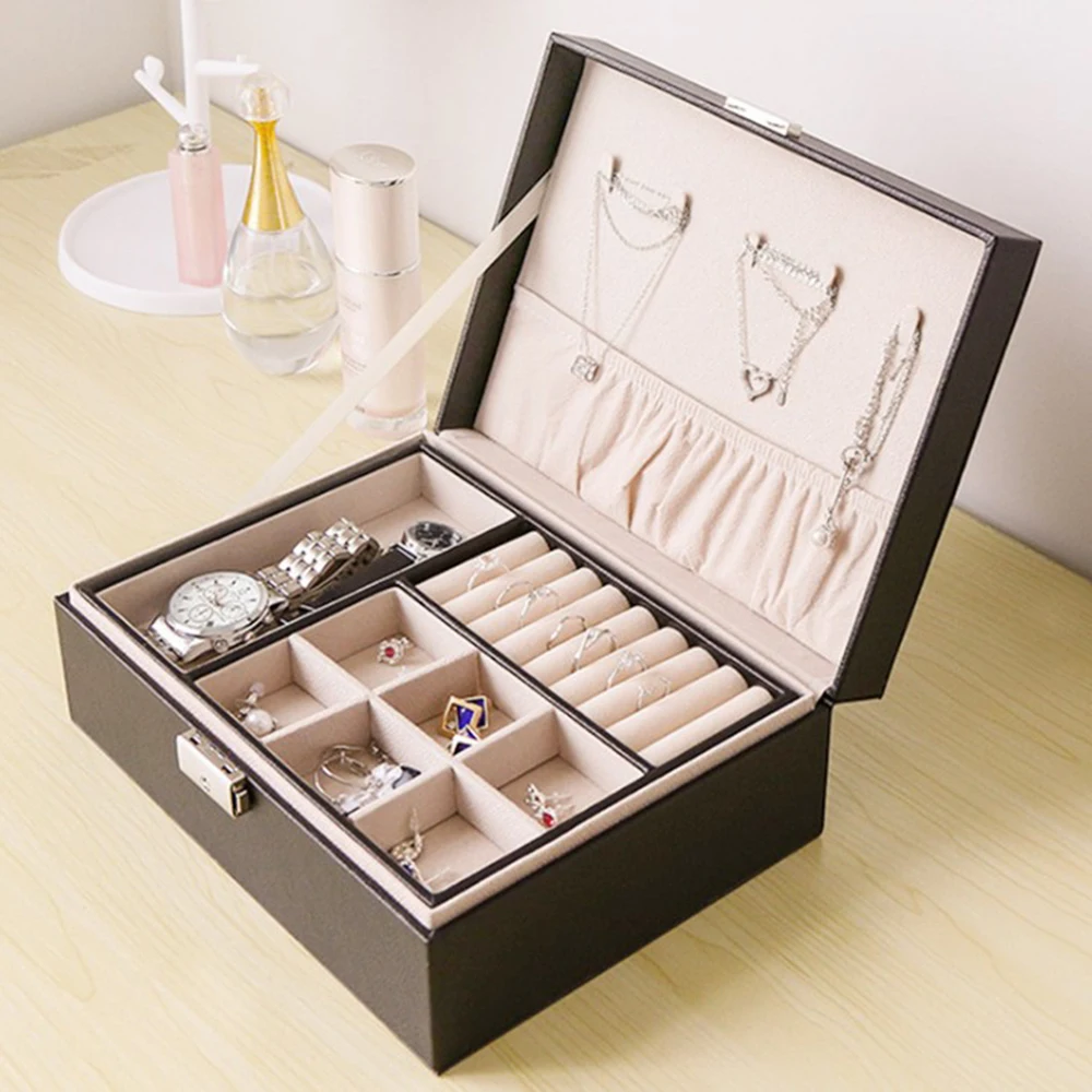 

Travel PU Large Jewelry Box Storage Organizer Necklace Bracelet Earring Case